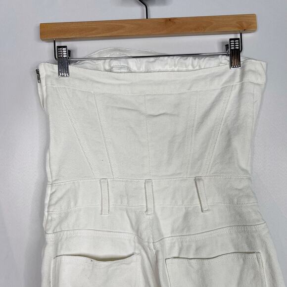 Papermoon Small S White Strapless Denim Romper Shorts Cotton Pockets Chic - Picture 7 of 11